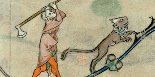 A lion drawn in the margin of a medieval manuscript