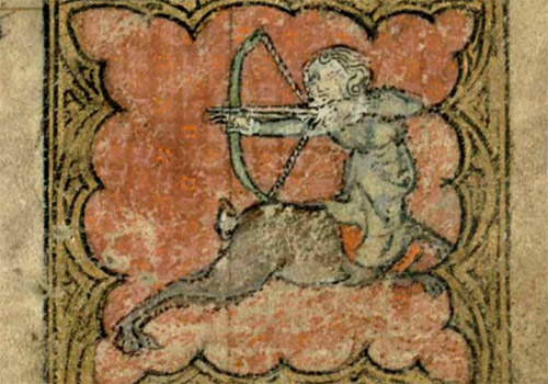A true liontaur drawn in the margin of a medieval manuscript