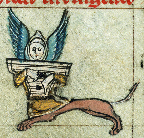 a female liontaur musician from a book of hours