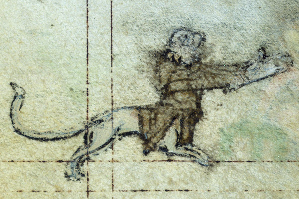an old liontaur monk pleads for his life in a book of hours