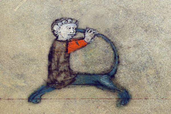 liontaur regards his own tail in a book of hours