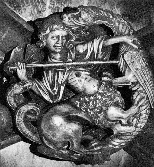 sagittary battling a dragon at Westminster Abbey