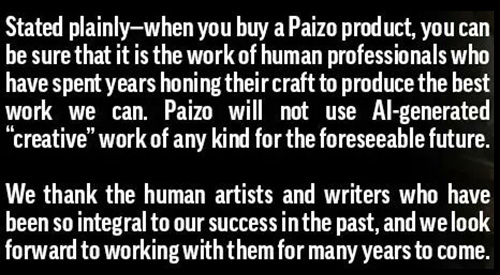 Paizo statement on AI use