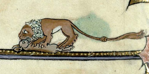 A lion drawn in the margin of a medieval manuscript