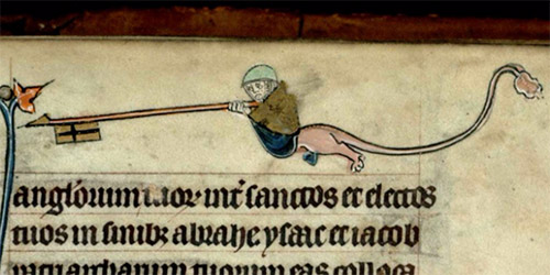 A bipedal lion-man drawn in the margin of a medieval manuscript