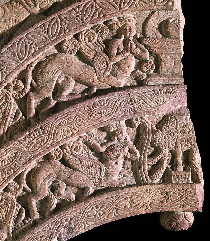 detail of Tympanum from a Buddhist structure showing two nara-vyala